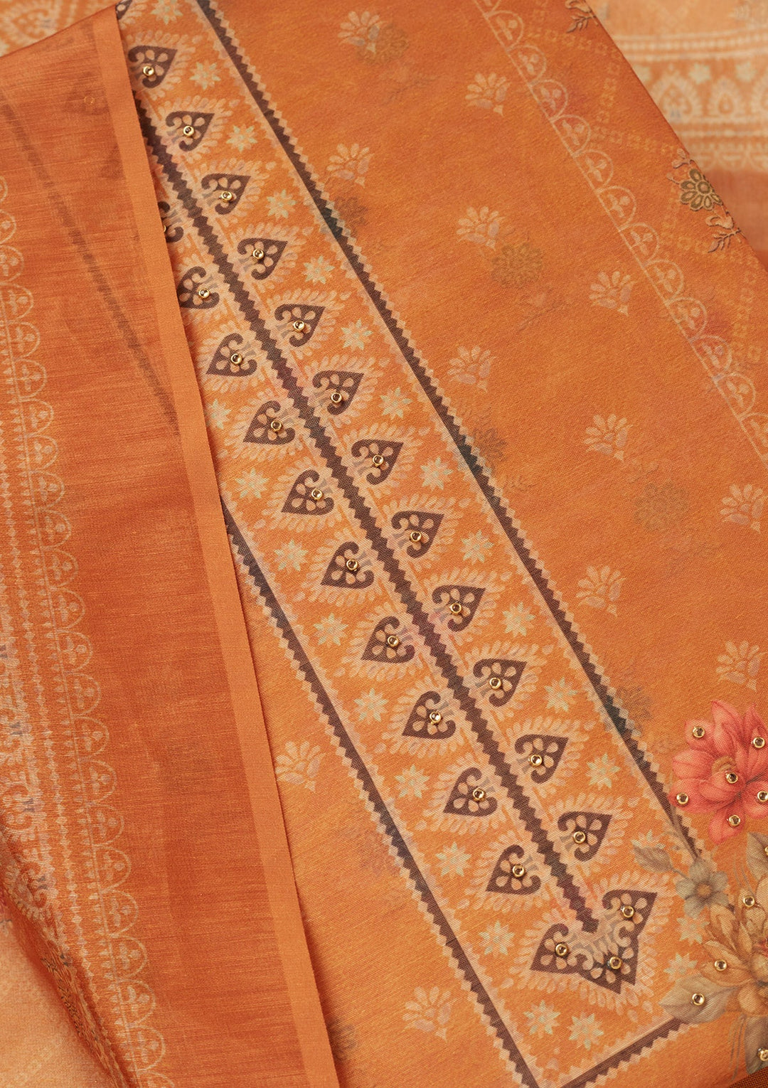 Mustard Zariwork (Gold) Chanderi Unstitched Salwar Suit