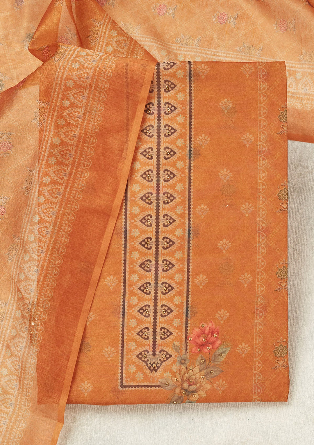 Mustard Zariwork (Gold) Chanderi Unstitched Salwar Suit