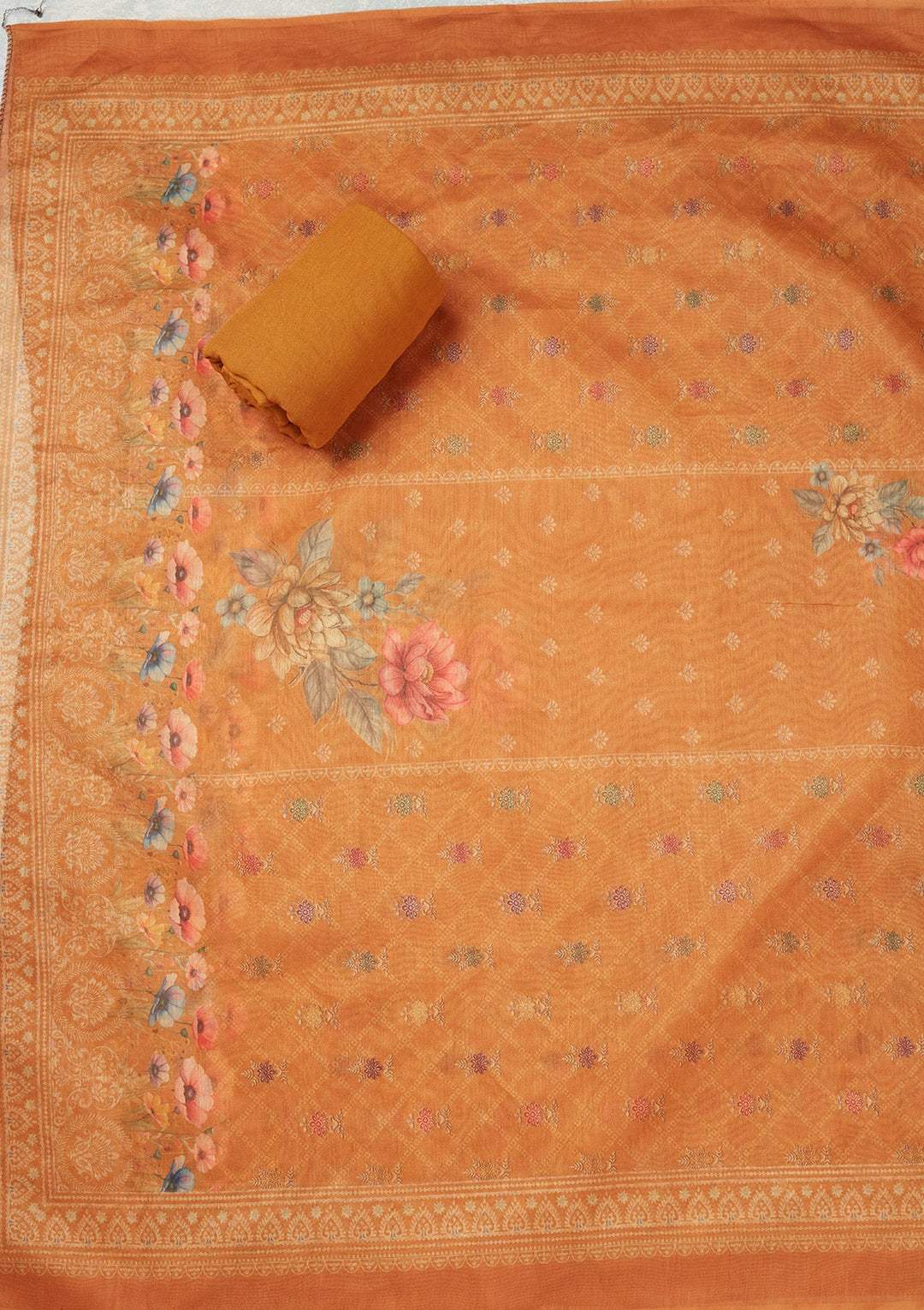 Mustard Zariwork (Gold) Chanderi Unstitched Salwar Suit