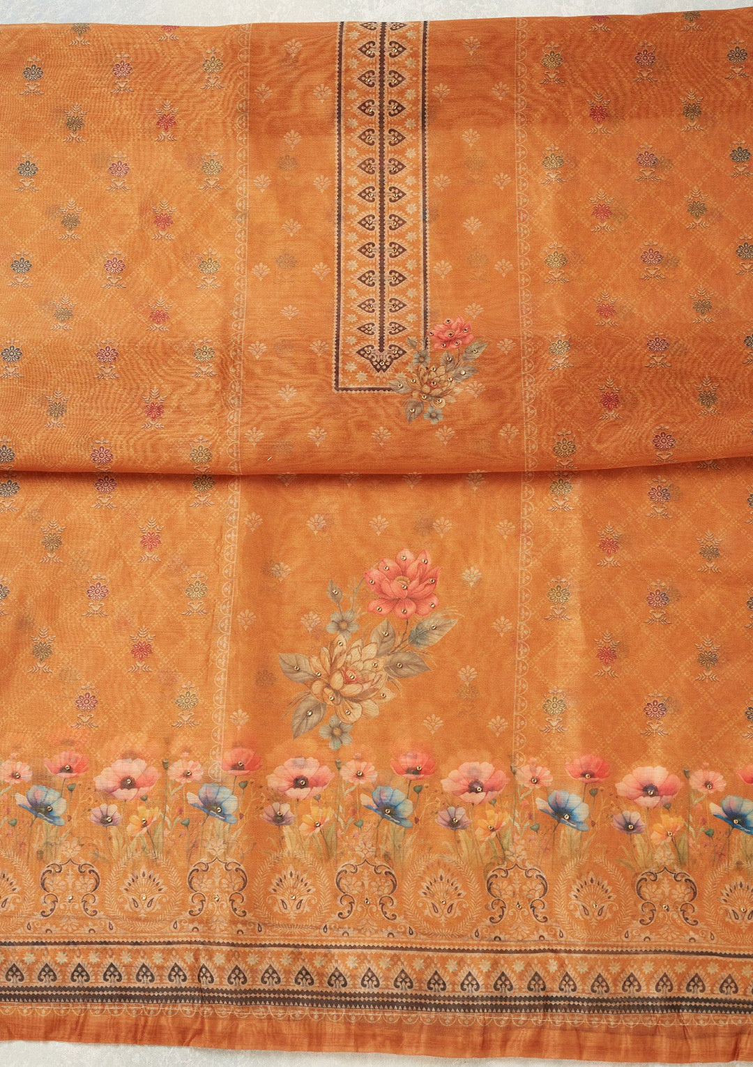 Mustard Zariwork (Gold) Chanderi Unstitched Salwar Suit