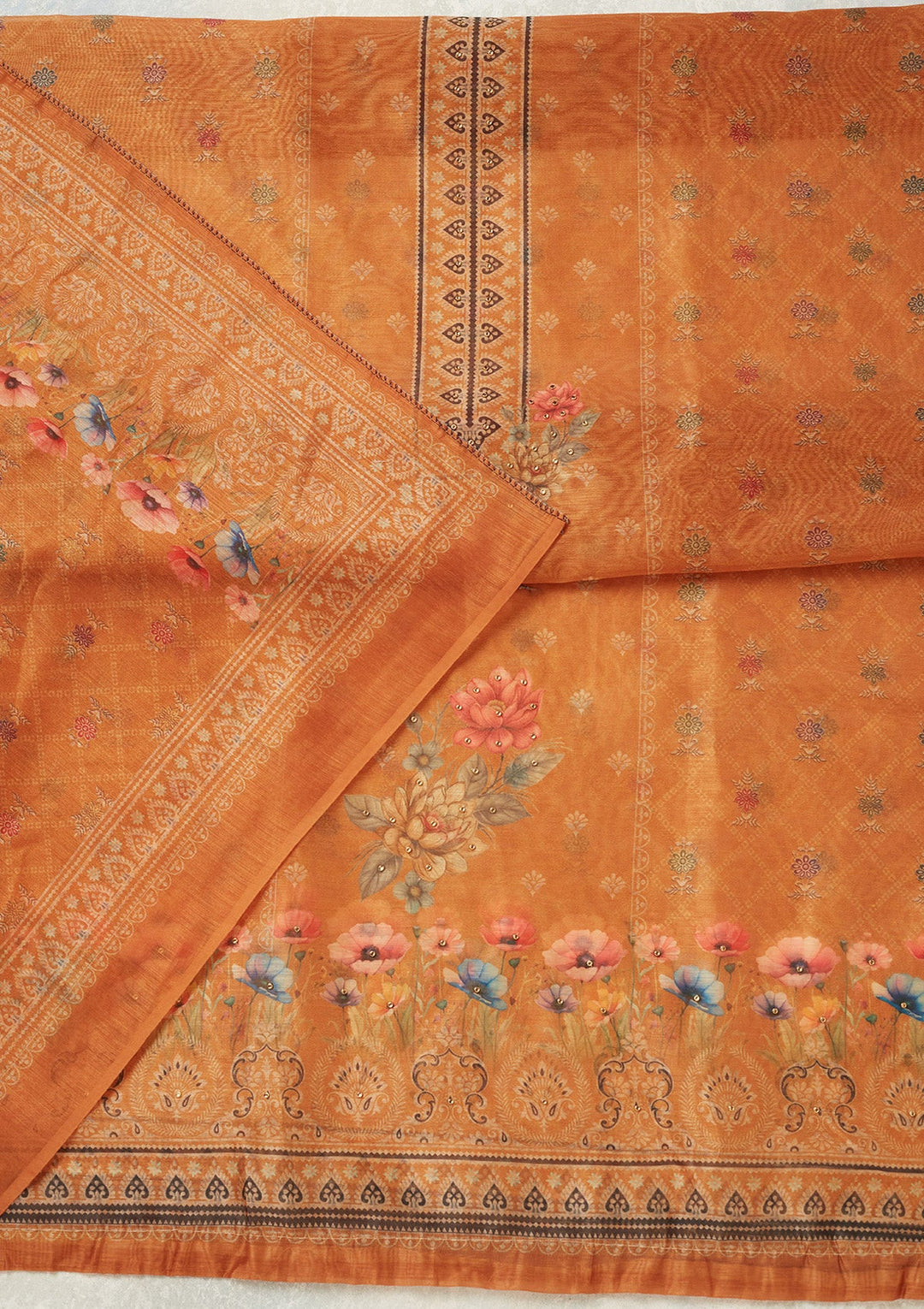 Mustard Zariwork (Gold) Chanderi Unstitched Salwar Suit