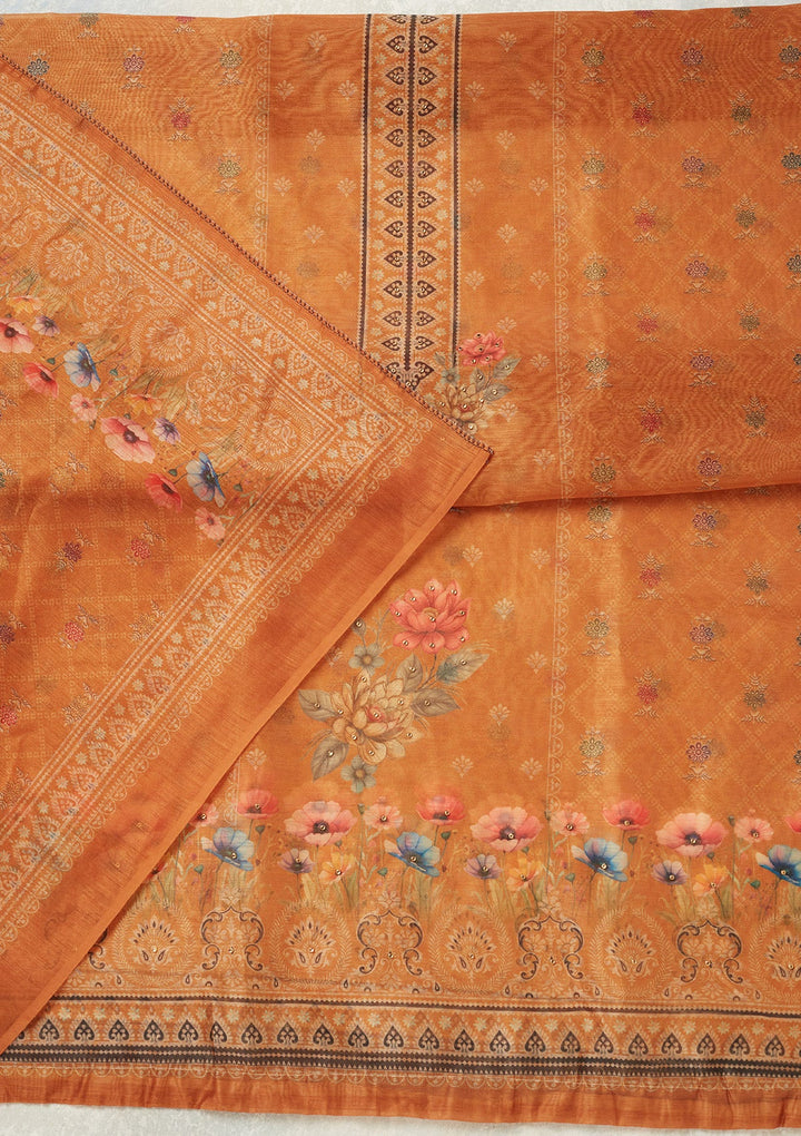 Mustard Zariwork (Gold) Chanderi Unstitched Salwar Suit