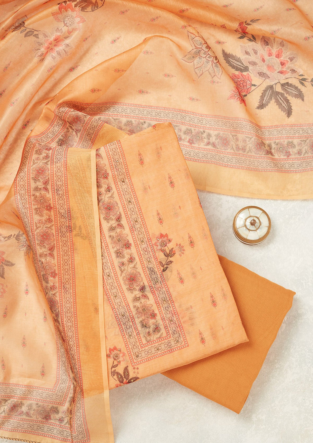 Mustard Zariwork (Gold) Chanderi Unstitched Salwar Suit