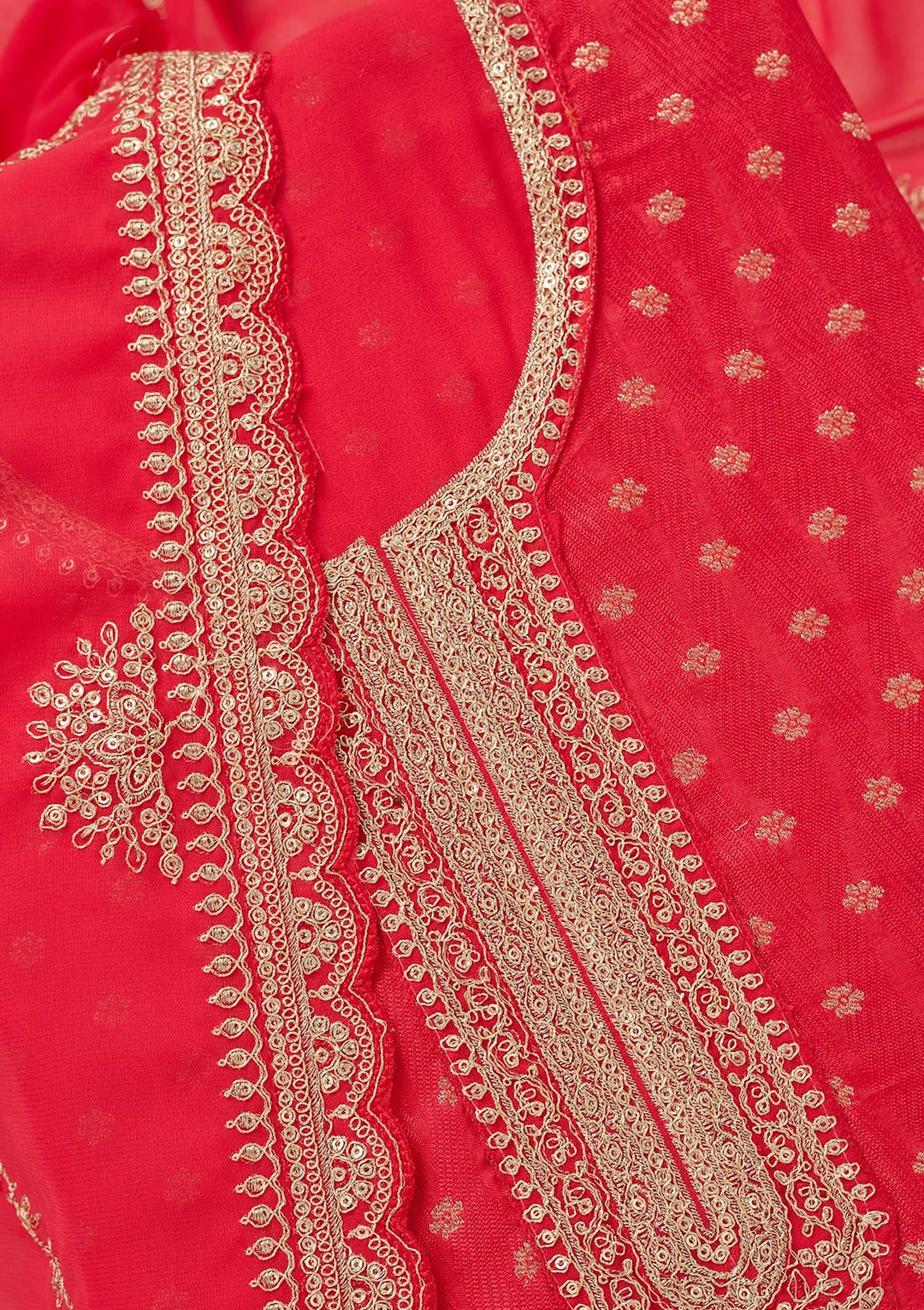 Magenta Pink Zariwork (Gold) Chanderi Unstitched Salwar Suit