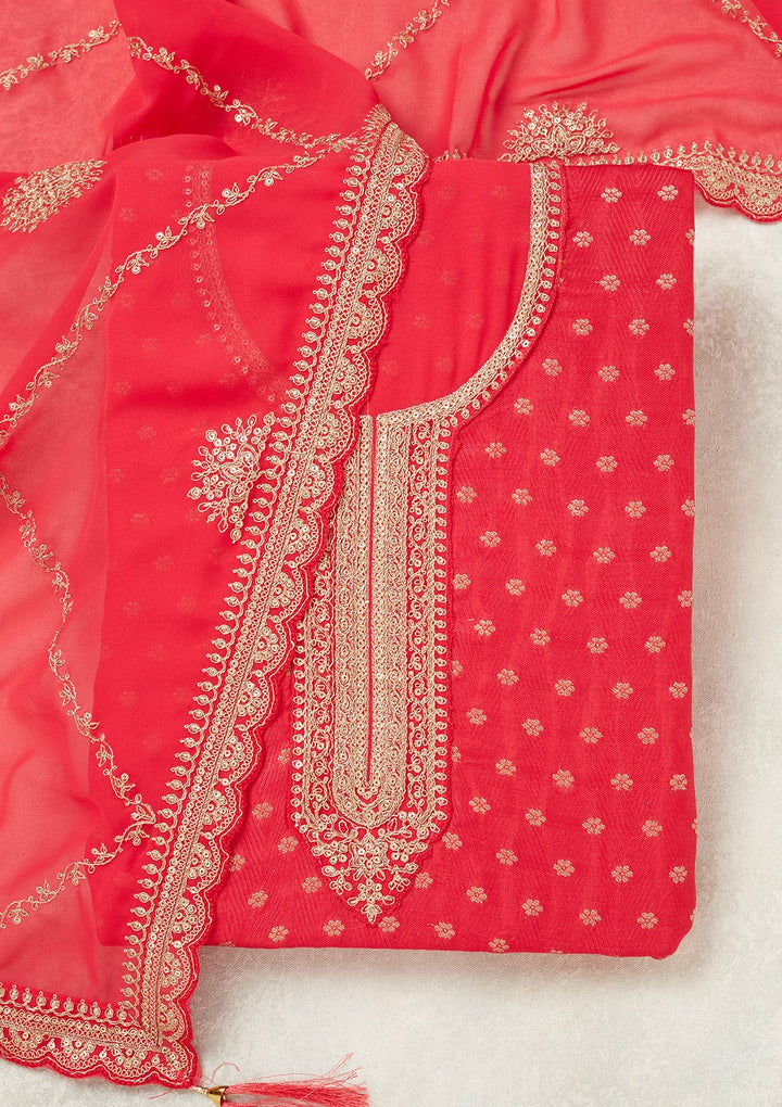 Magenta Pink Zariwork (Gold) Chanderi Unstitched Salwar Suit