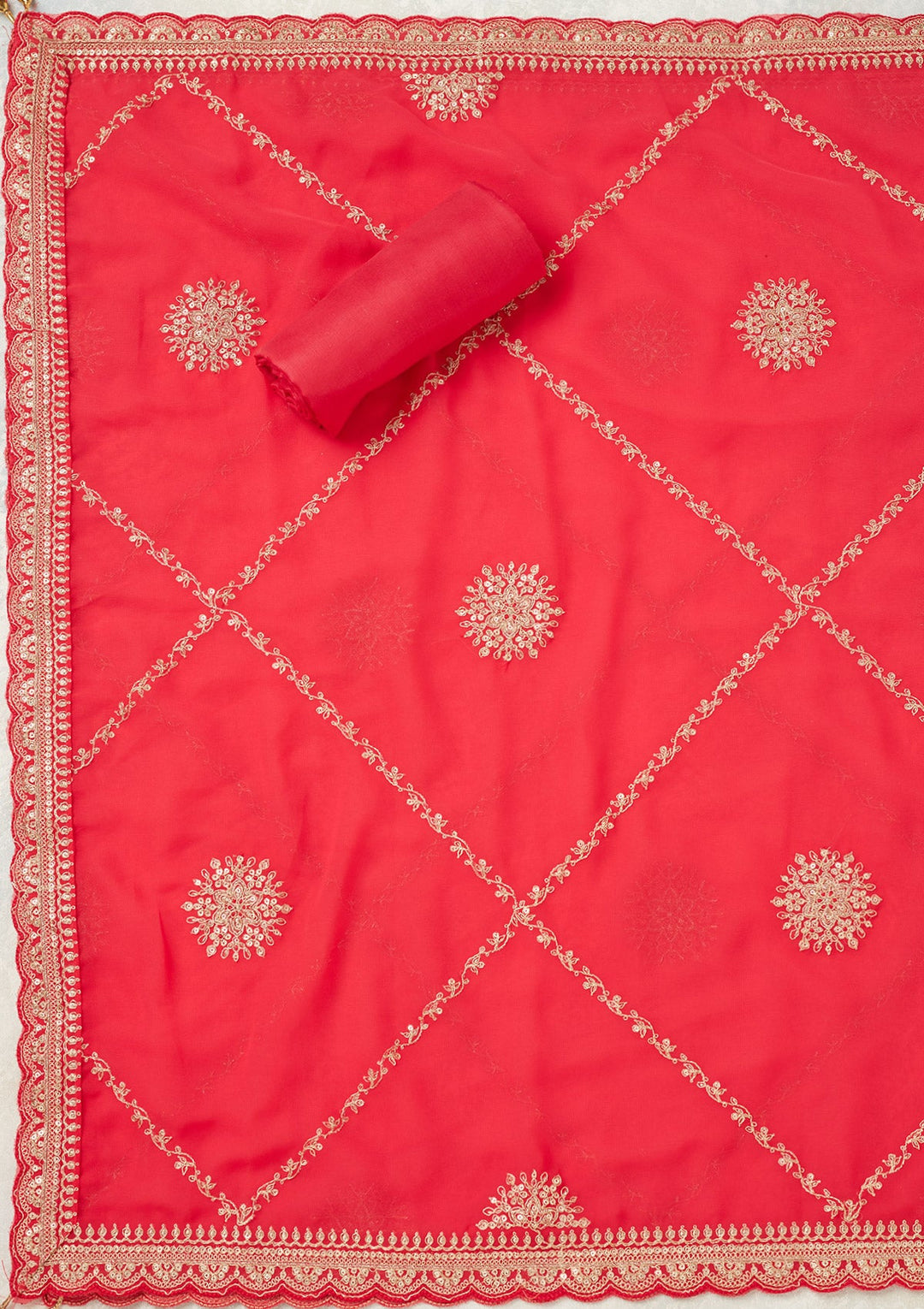 Magenta Pink Zariwork (Gold) Chanderi Unstitched Salwar Suit