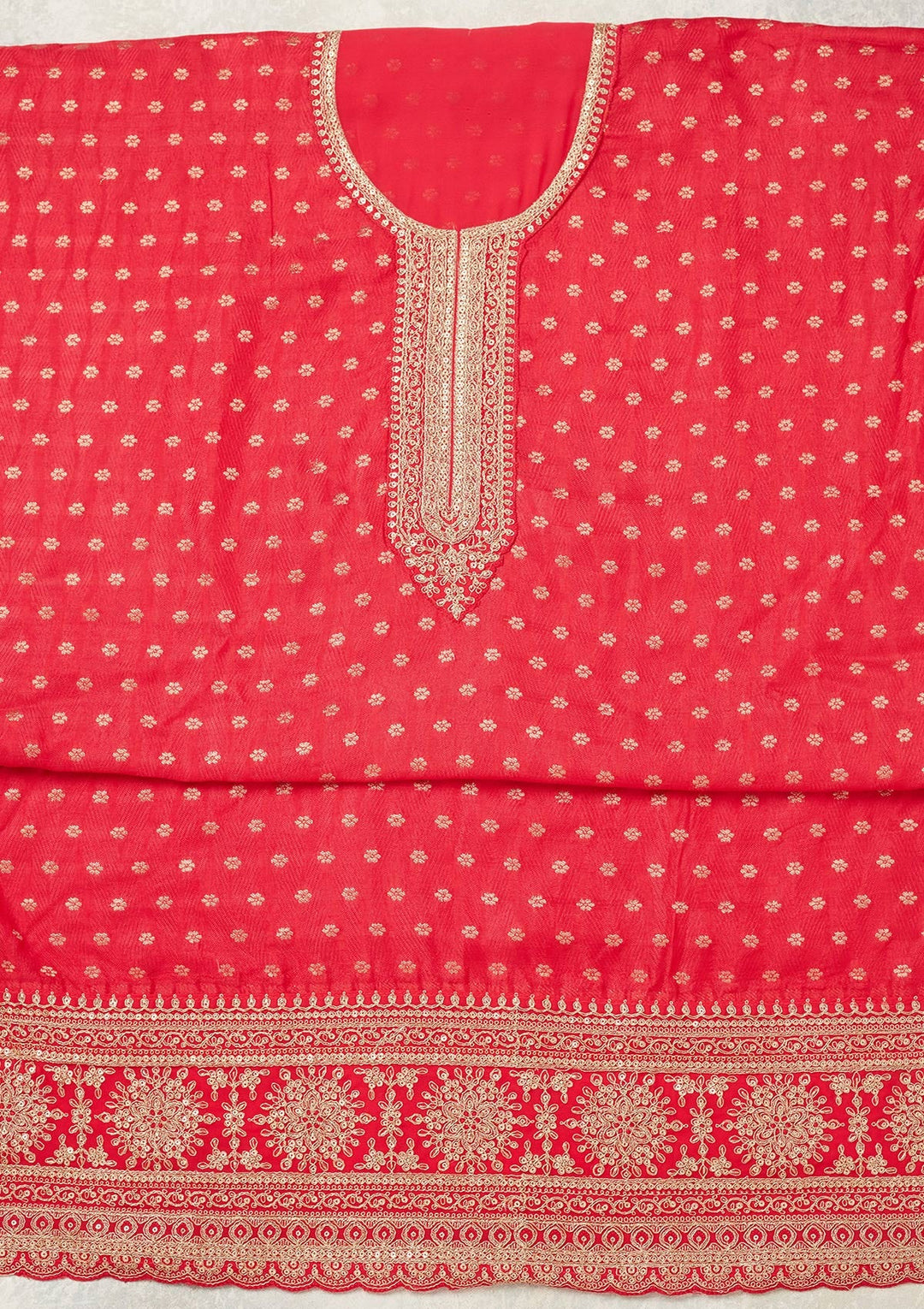 Magenta Pink Zariwork (Gold) Chanderi Unstitched Salwar Suit