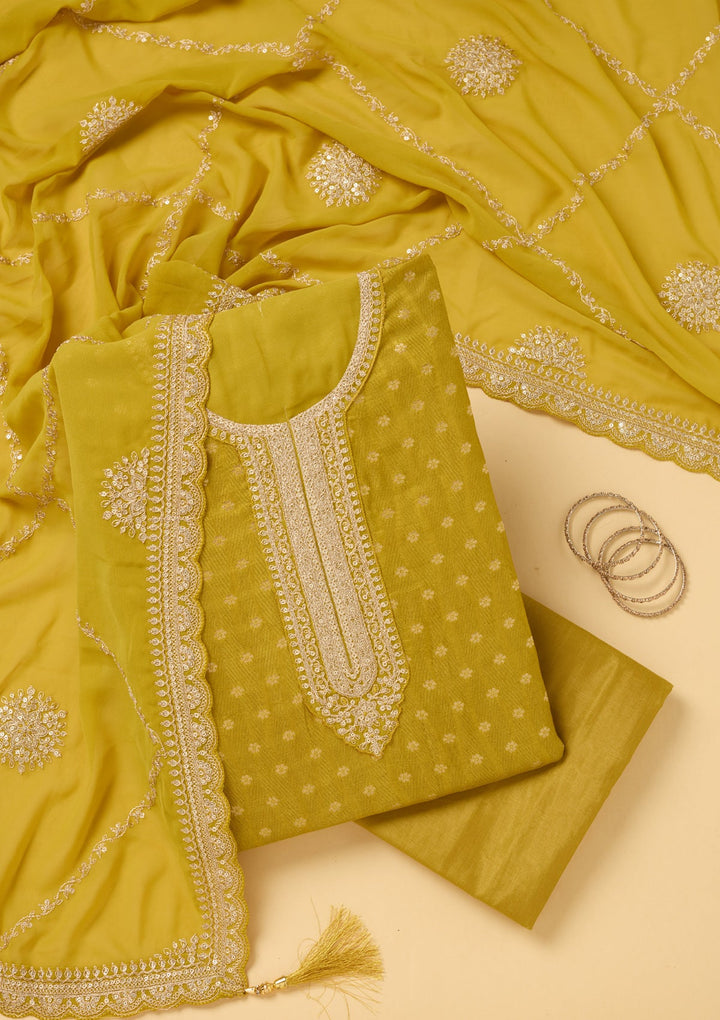 Mustard Zariwork (Gold) Chanderi Unstitched Salwar Suit
