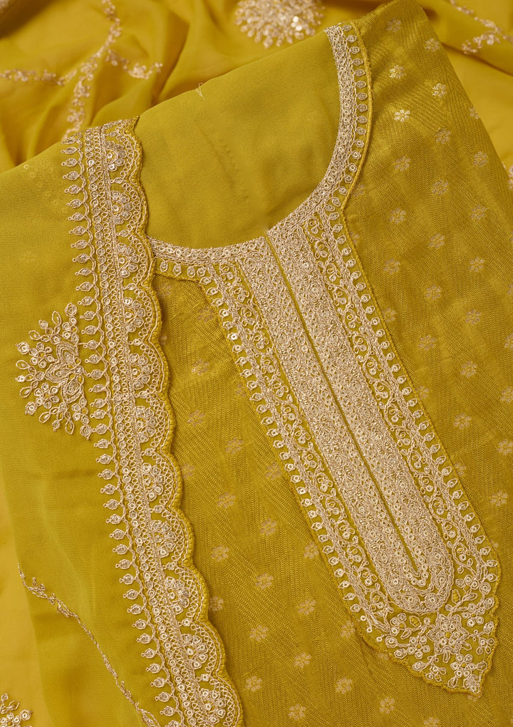 Mustard Zariwork (Gold) Chanderi Unstitched Salwar Suit