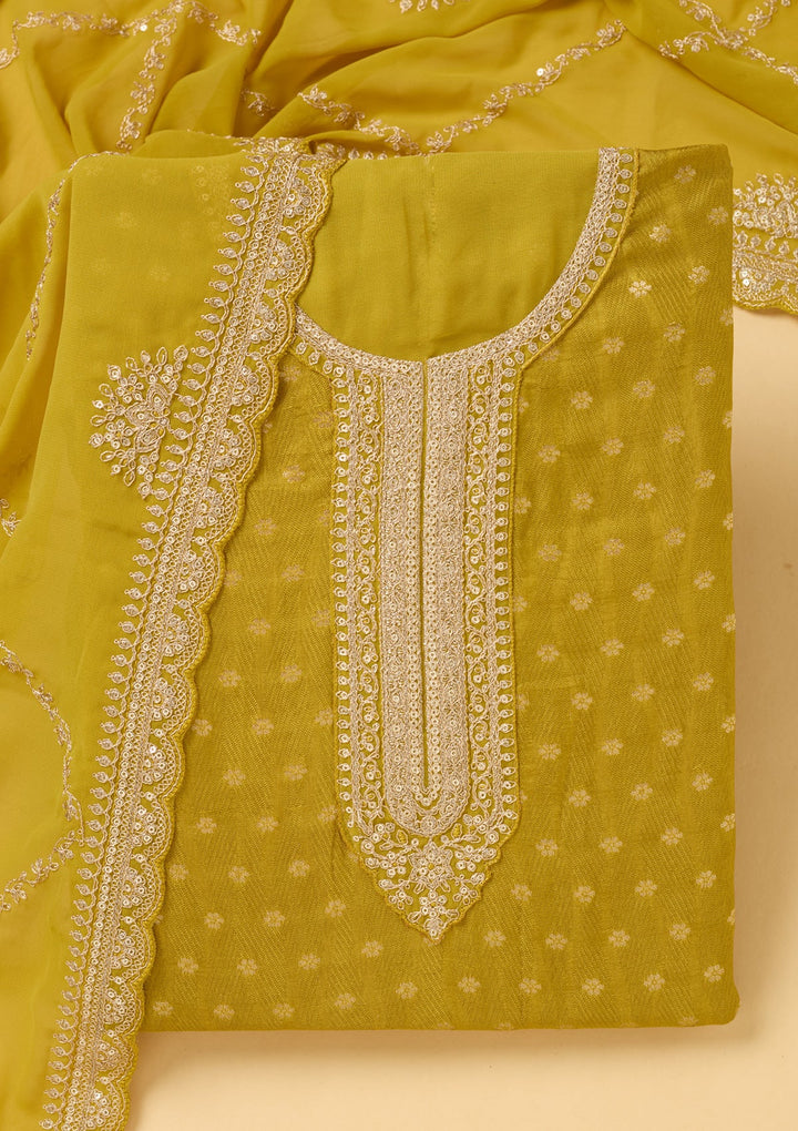 Mustard Zariwork (Gold) Chanderi Unstitched Salwar Suit