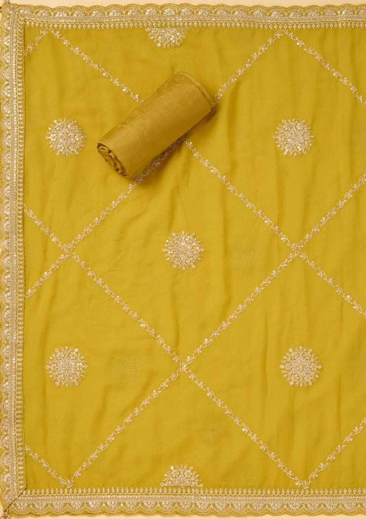 Mustard Zariwork (Gold) Chanderi Unstitched Salwar Suit