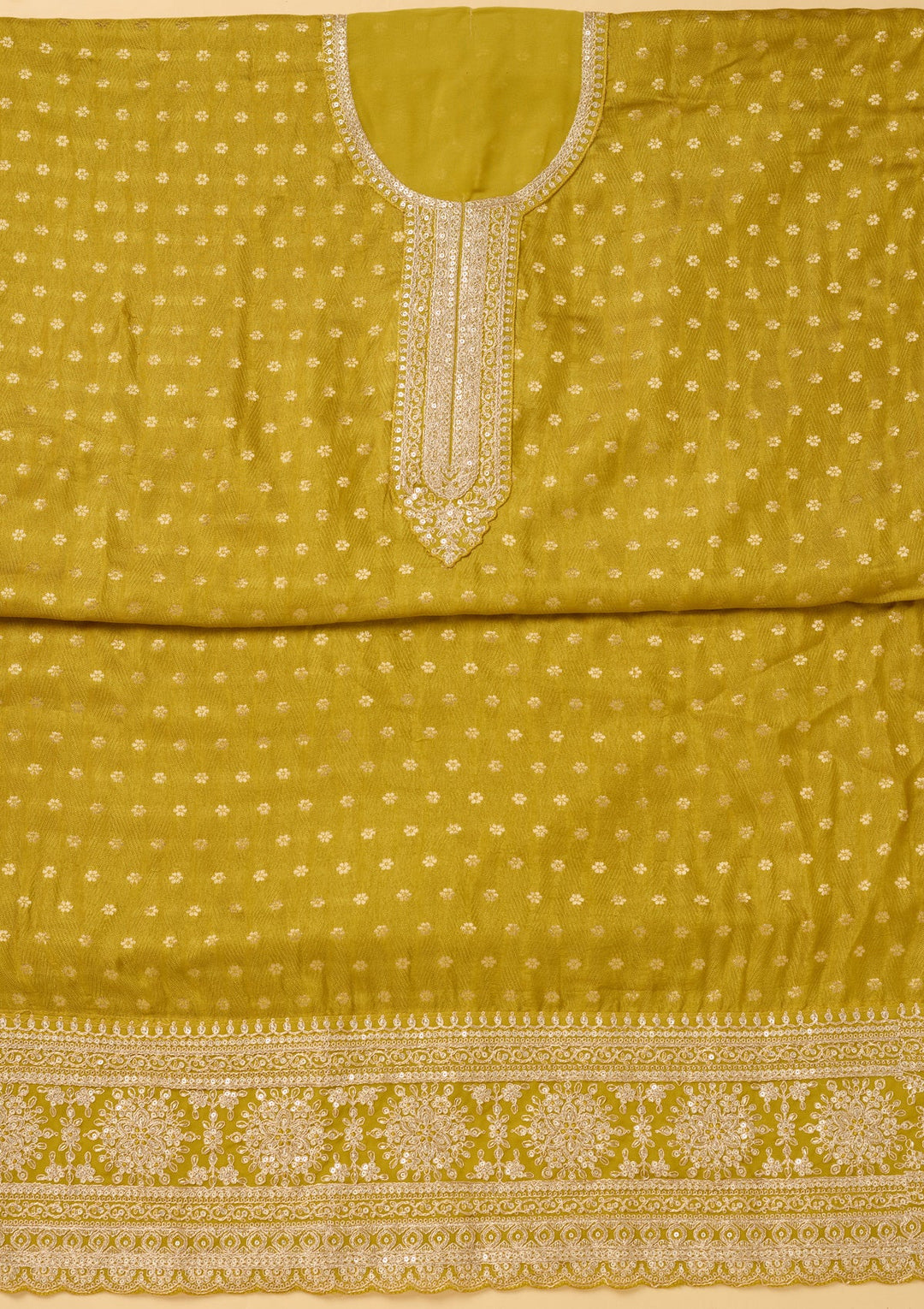 Mustard Zariwork (Gold) Chanderi Unstitched Salwar Suit