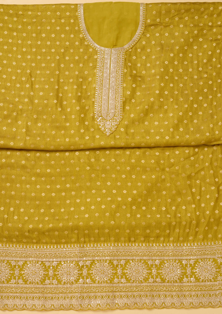 Mustard Zariwork (Gold) Chanderi Unstitched Salwar Suit