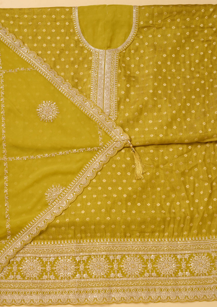 Mustard Zariwork (Gold) Chanderi Unstitched Salwar Suit