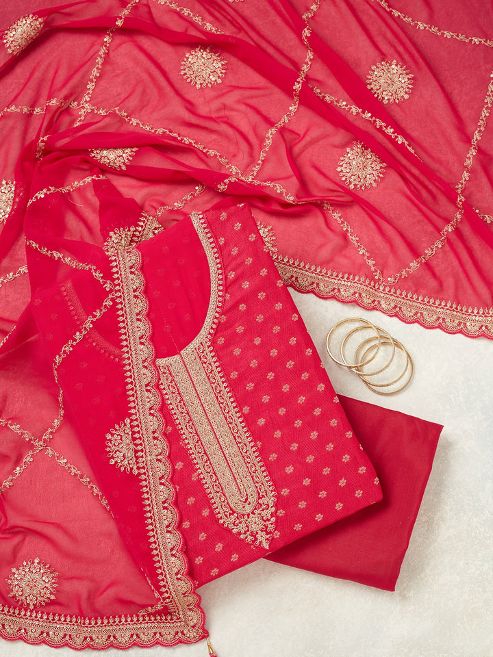 Rani Pink Zariwork (Gold) Chanderi Unstitched Salwar Suit