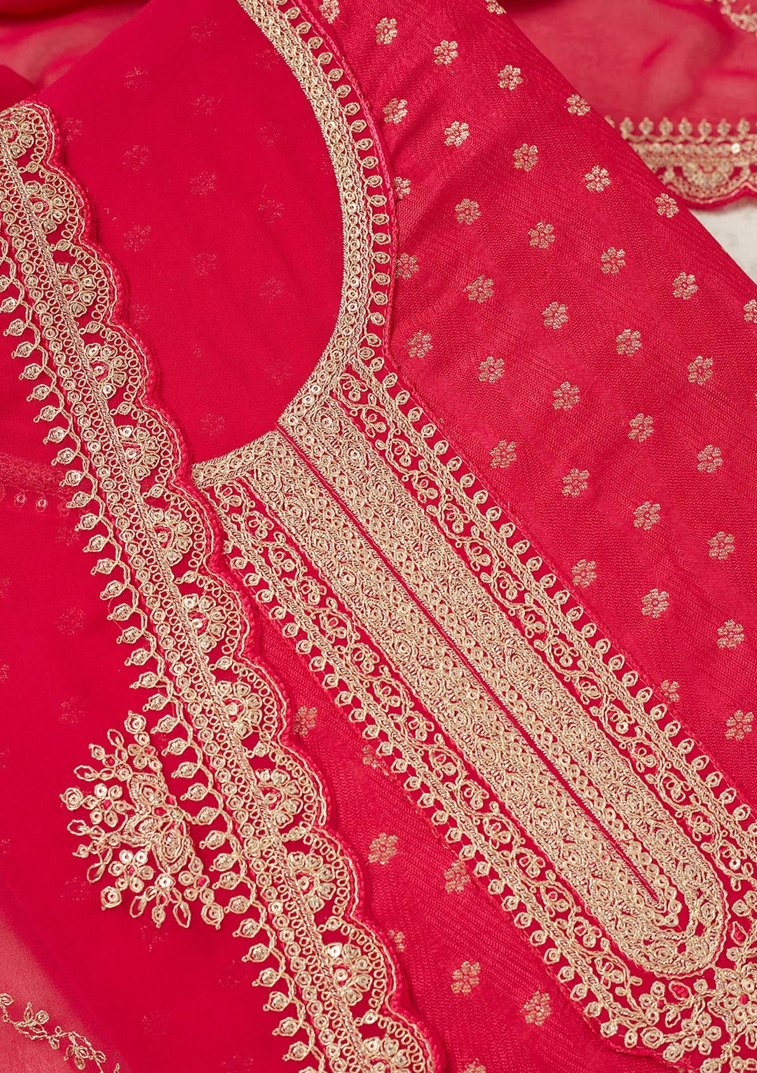 Pink Zariwork (Gold) Chanderi Unstitched Salwar Suit