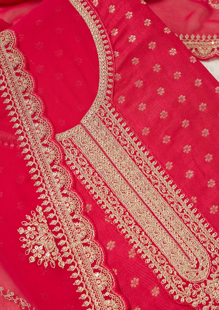 Pink Zariwork (Gold) Chanderi Unstitched Salwar Suit