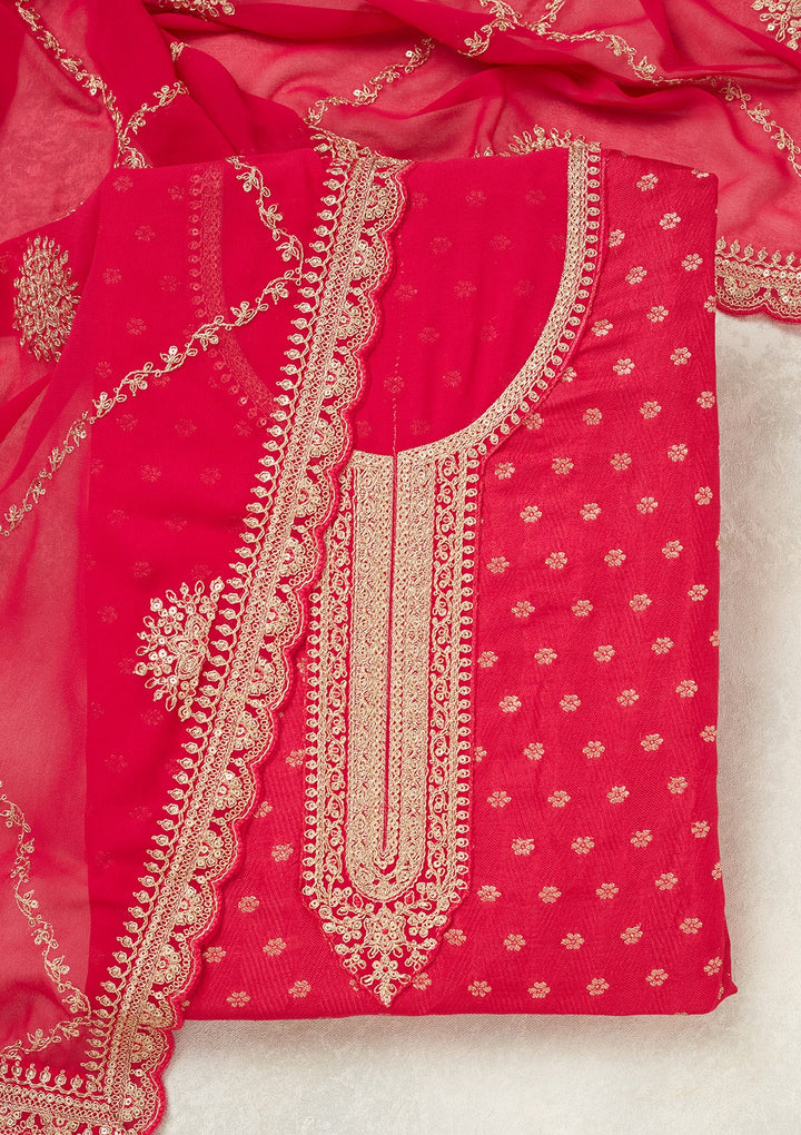 Pink Zariwork (Gold) Chanderi Unstitched Salwar Suit