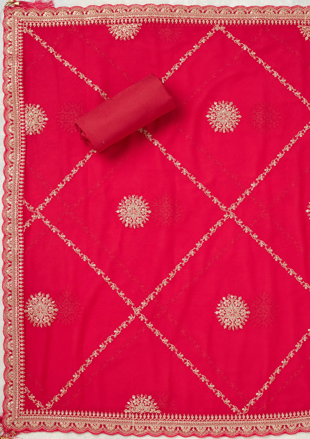 Pink Zariwork (Gold) Chanderi Unstitched Salwar Suit
