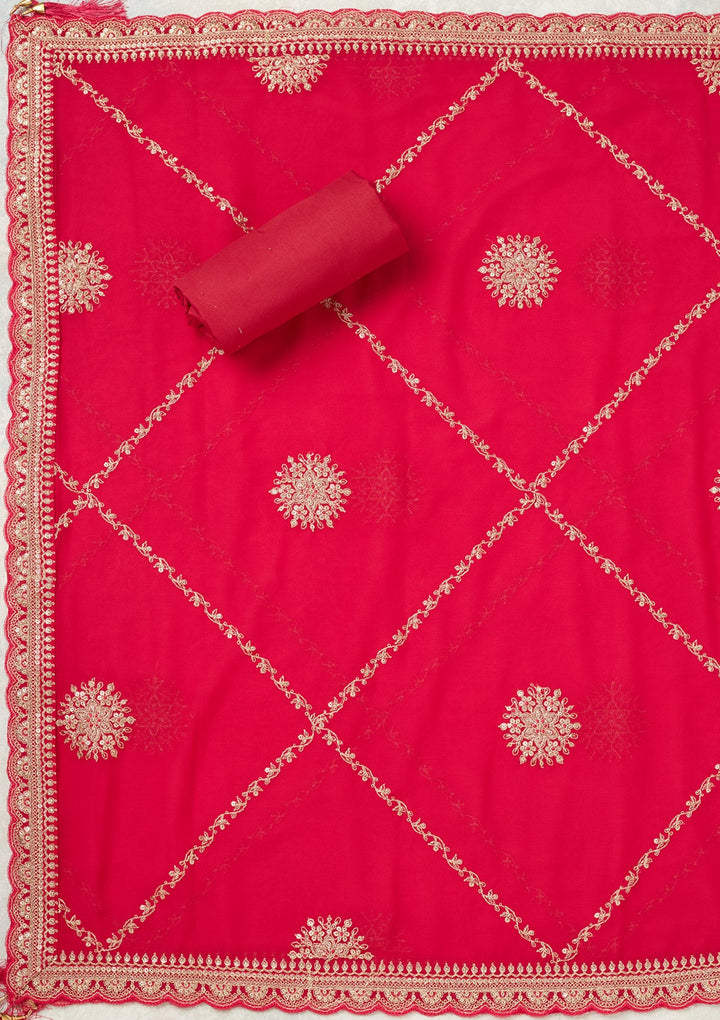 Pink Zariwork (Gold) Chanderi Unstitched Salwar Suit
