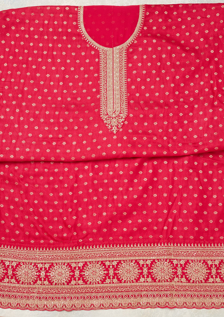 Pink Zariwork (Gold) Chanderi Unstitched Salwar Suit