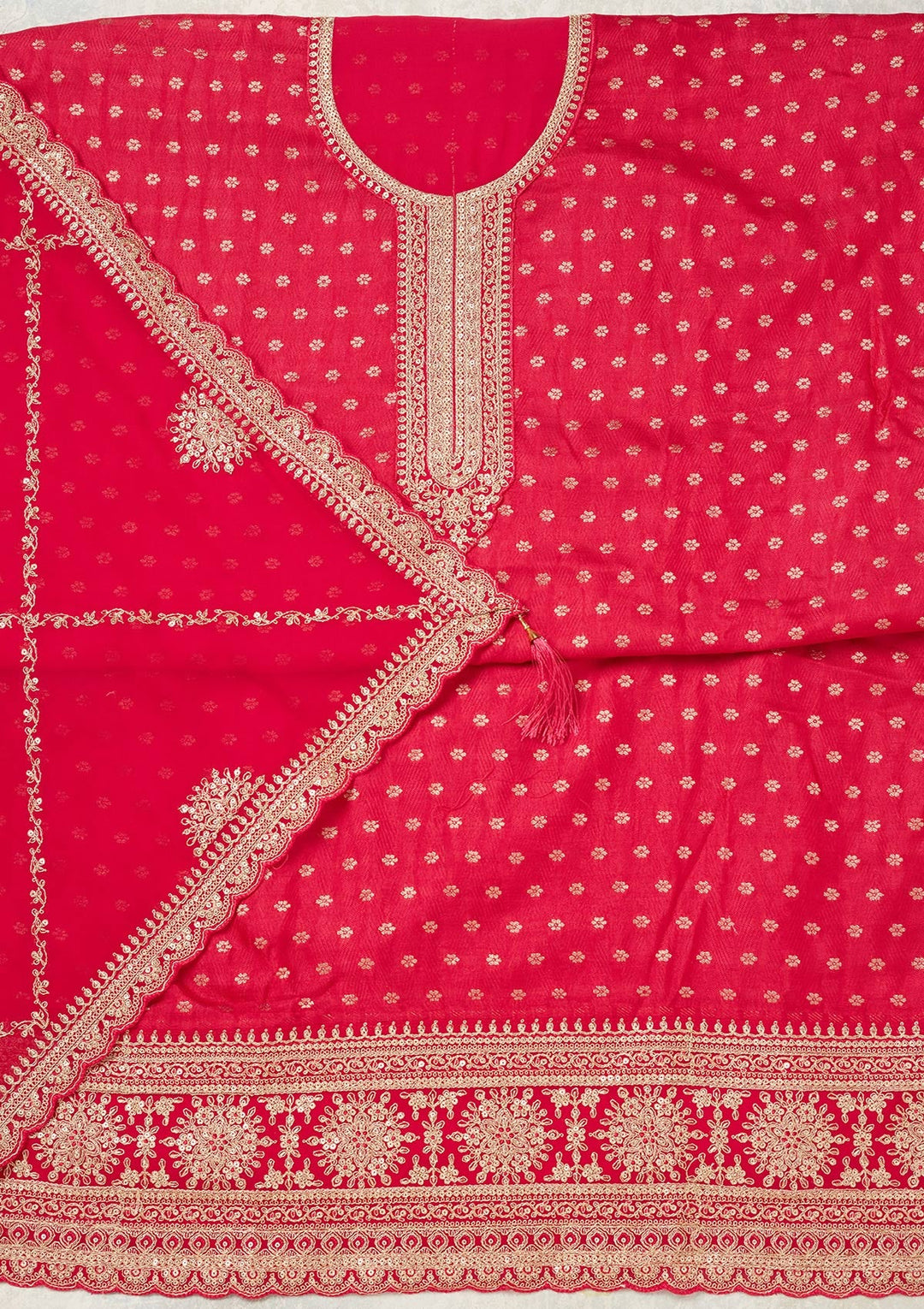 Pink Zariwork (Gold) Chanderi Unstitched Salwar Suit