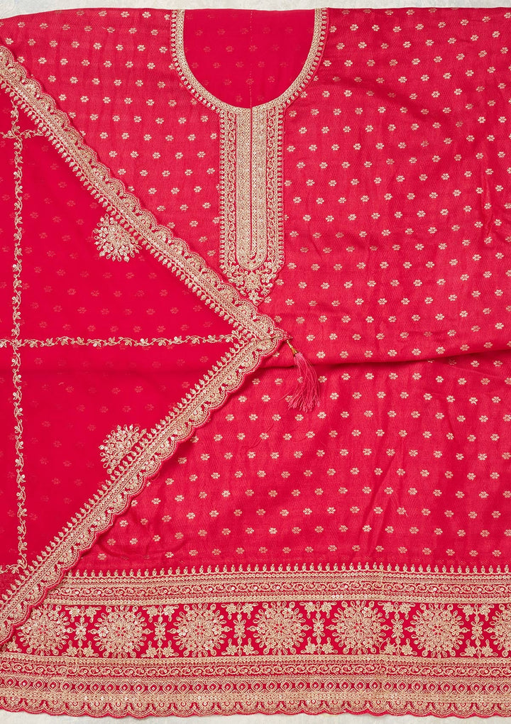Pink Zariwork (Gold) Chanderi Unstitched Salwar Suit