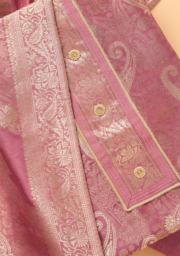 Onion Pink Zariwork (Gold) Dola Silk Unstitched Salwar Suit
