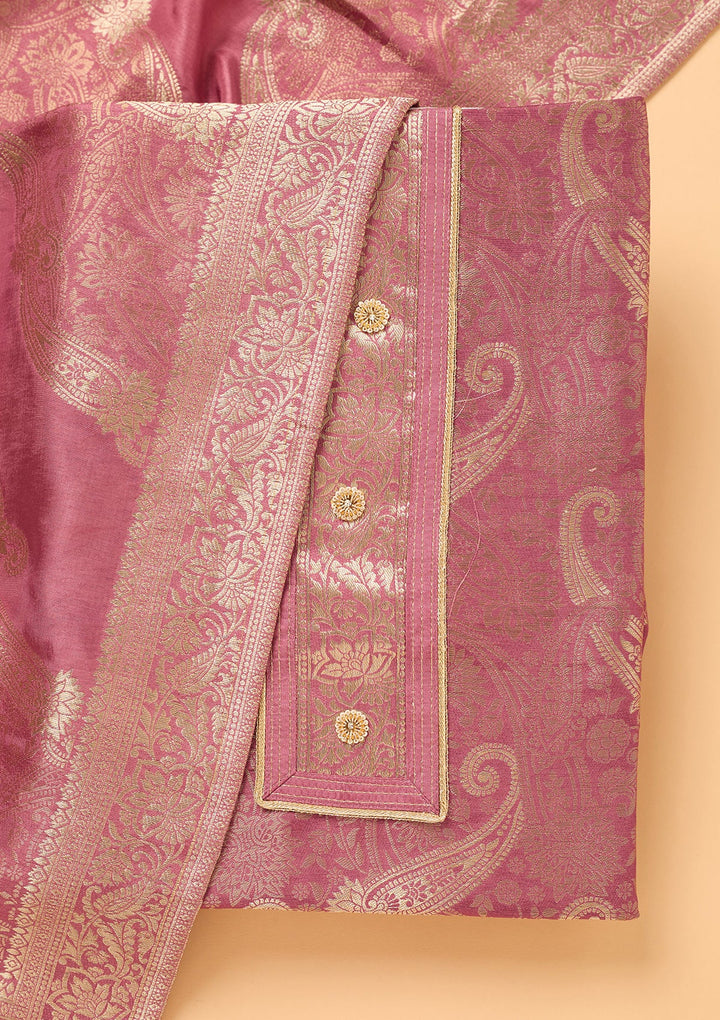 Onion Pink Zariwork (Gold) Dola Silk Unstitched Salwar Suit