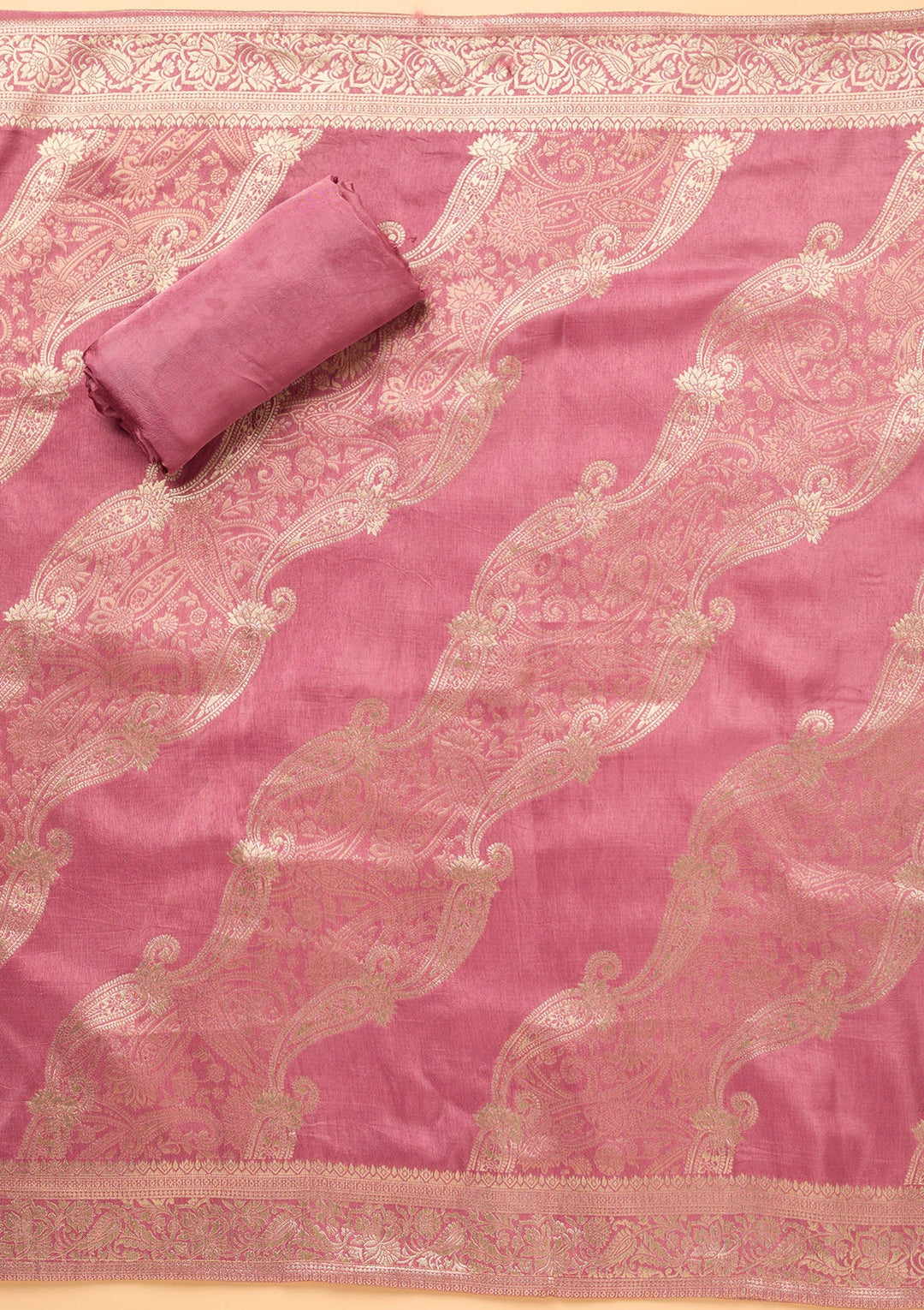 Onion Pink Zariwork (Gold) Dola Silk Unstitched Salwar Suit