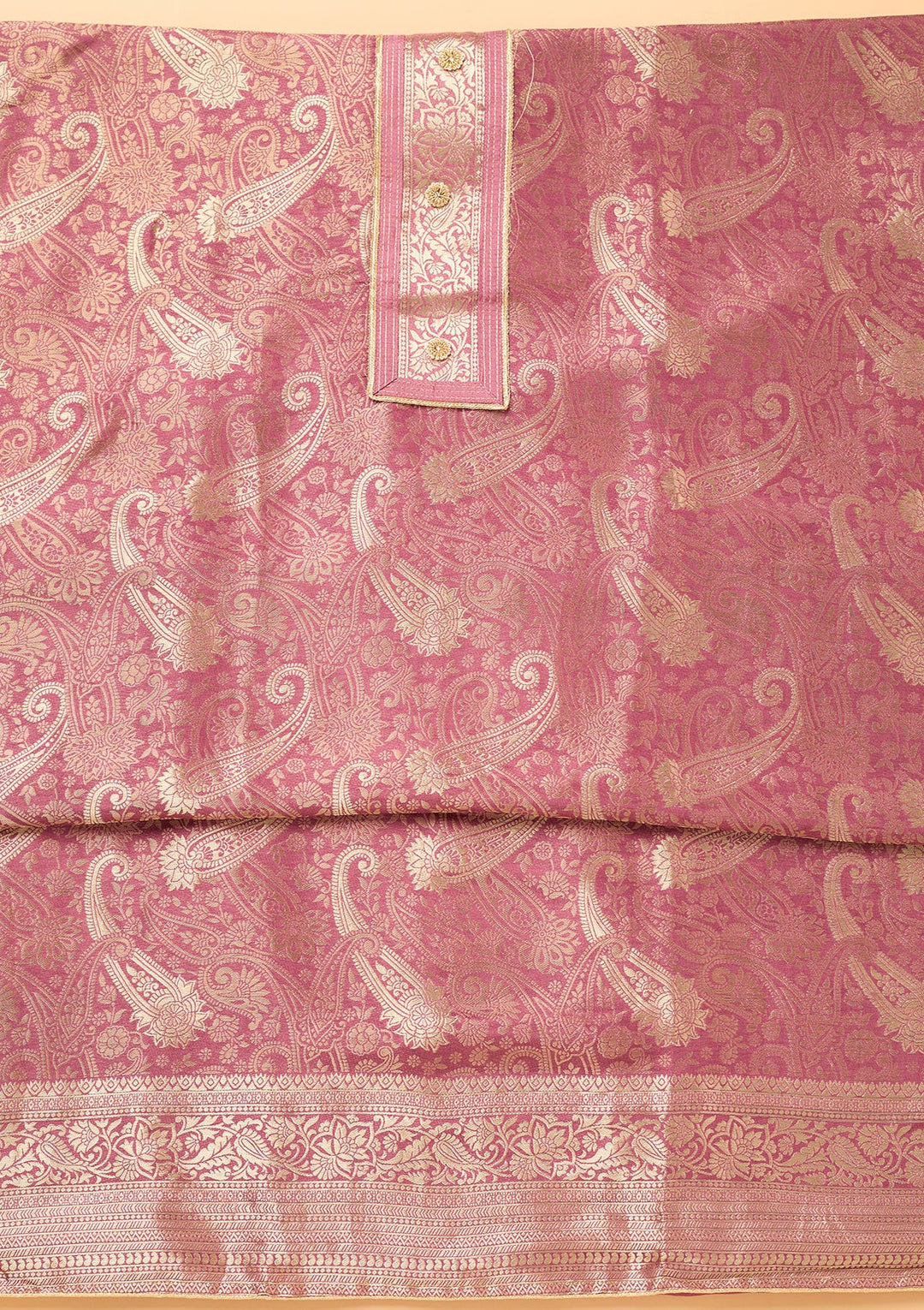 Onion Pink Zariwork (Gold) Dola Silk Unstitched Salwar Suit