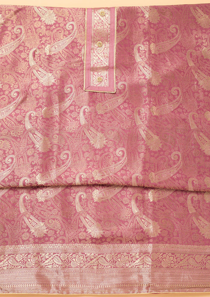 Onion Pink Zariwork (Gold) Dola Silk Unstitched Salwar Suit