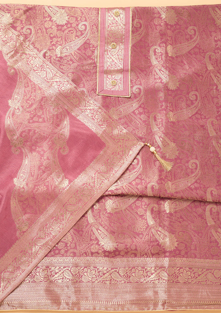 Onion Pink Zariwork (Gold) Dola Silk Unstitched Salwar Suit