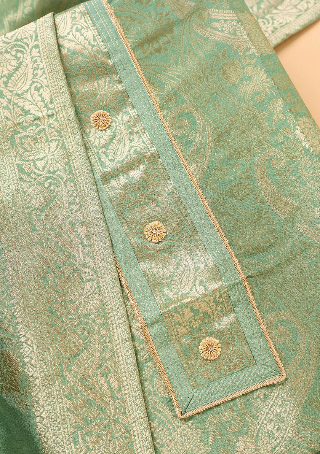 Pista Green Zariwork (Gold) Dola Silk Unstitched Salwar Suit