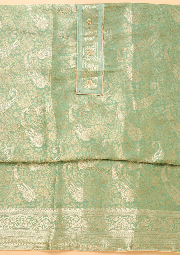 Pista Green Zariwork (Gold) Dola Silk Unstitched Salwar Suit
