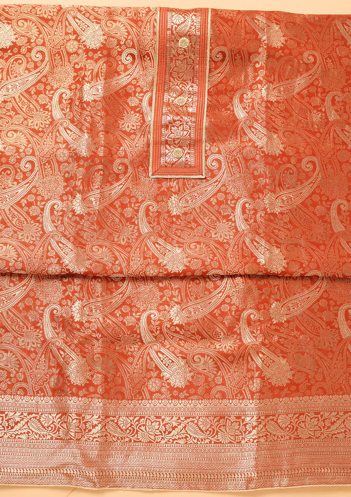 Rust Zariwork (Gold) Dola Silk Unstitched Salwar Suit