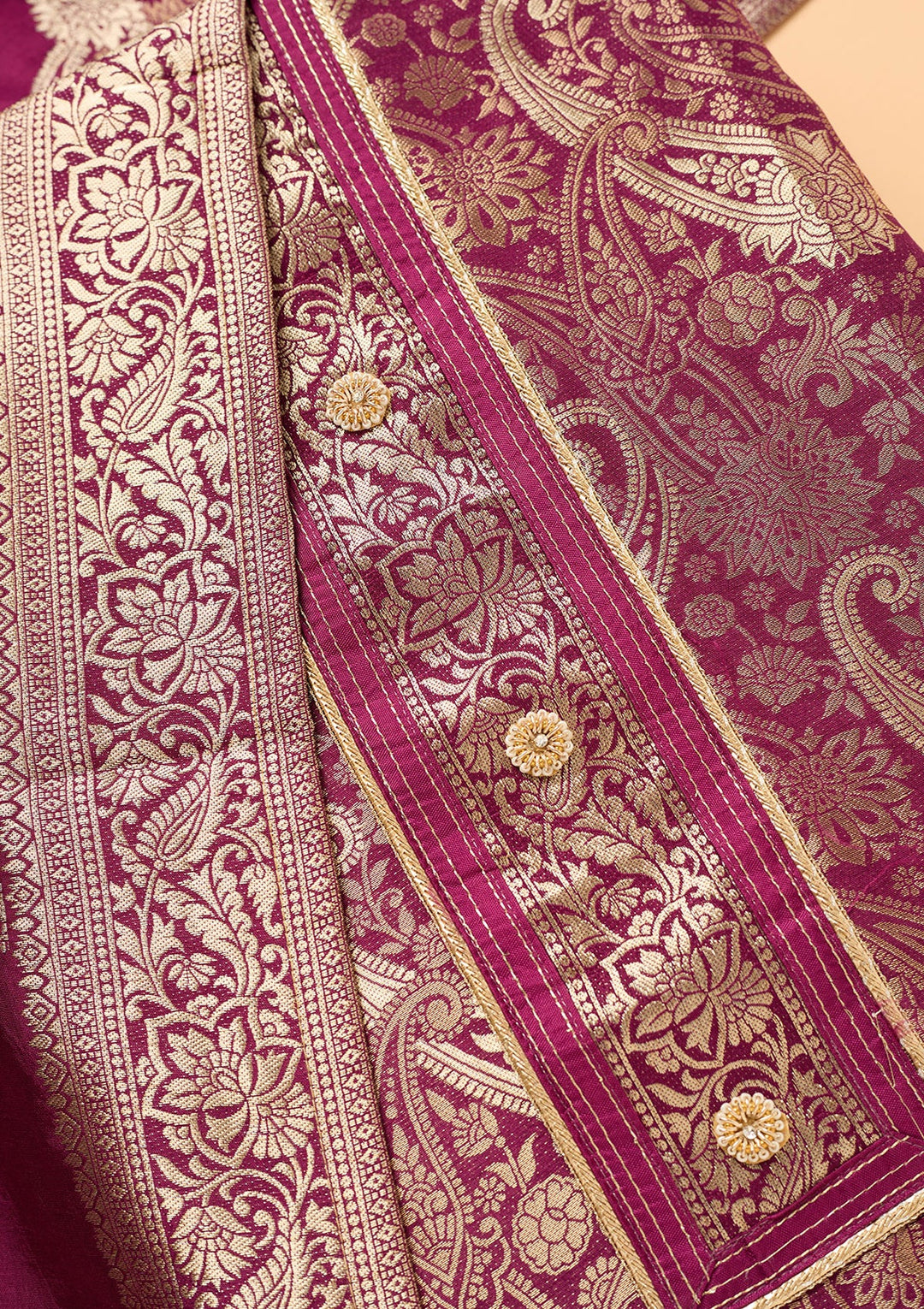 Wine Zariwork (Gold) Dola Silk Unstitched Salwar Suit