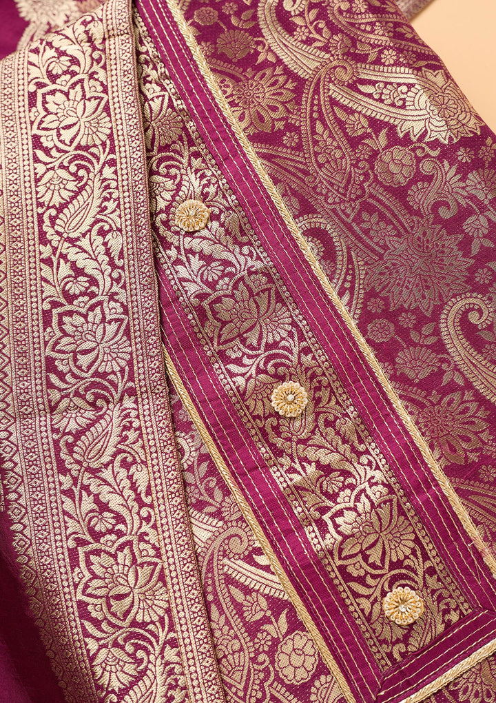 Wine Zariwork (Gold) Dola Silk Unstitched Salwar Suit