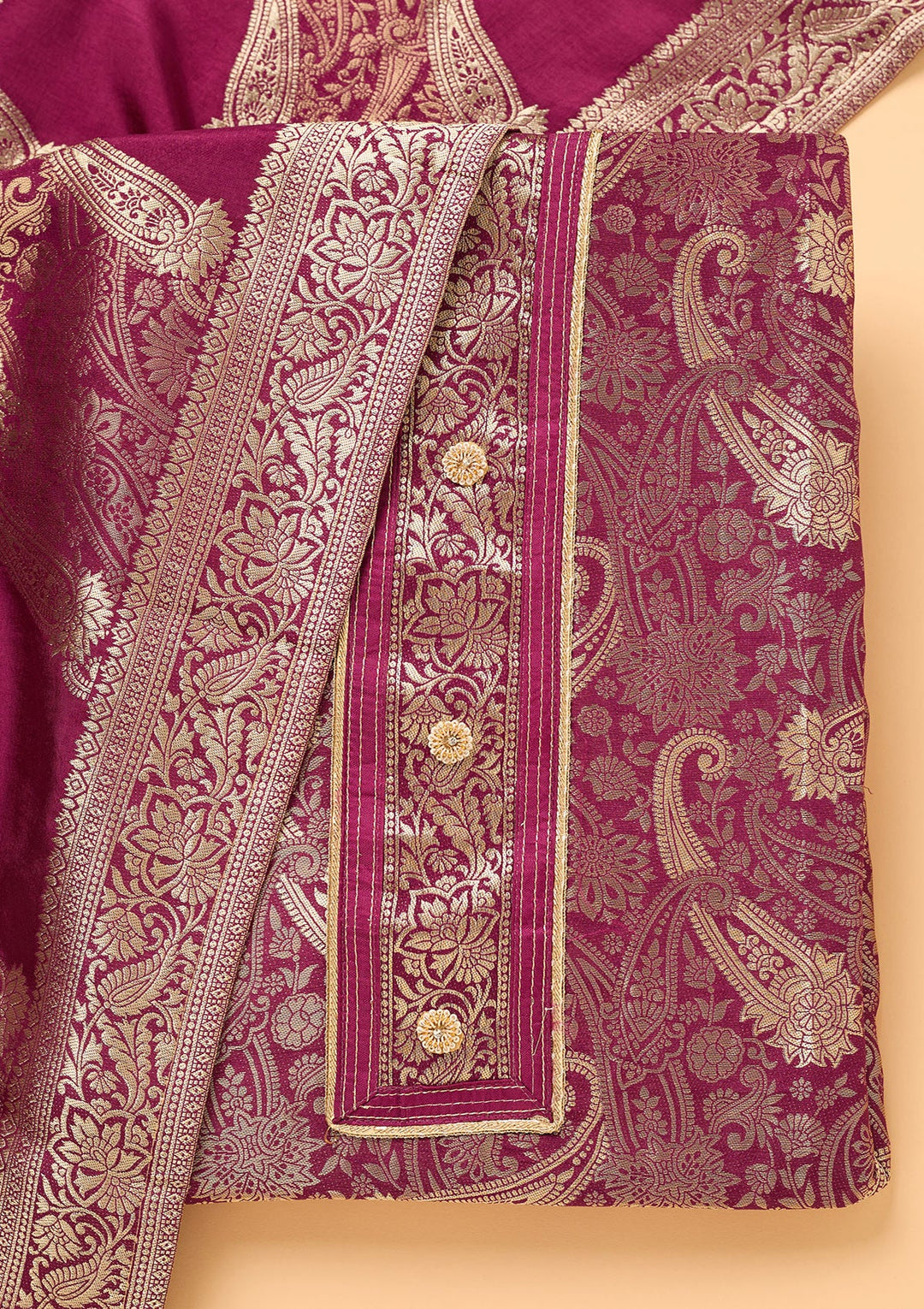 Wine Zariwork (Gold) Dola Silk Unstitched Salwar Suit