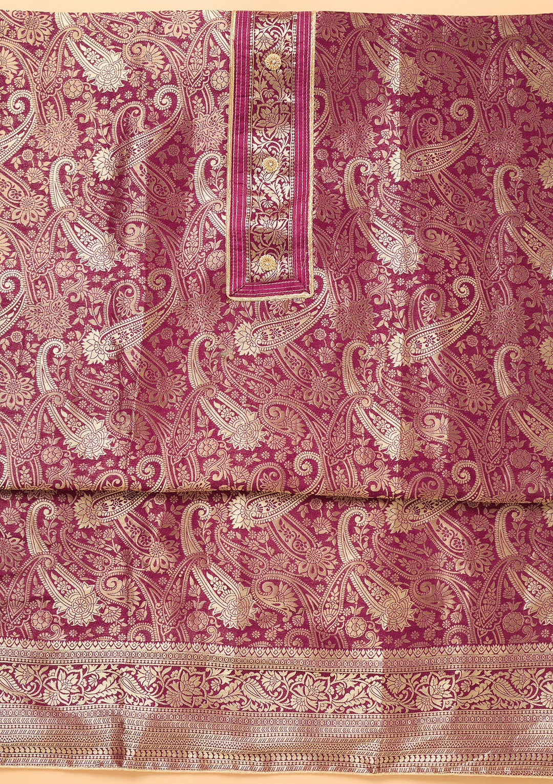 Wine Zariwork (Gold) Dola Silk Unstitched Salwar Suit