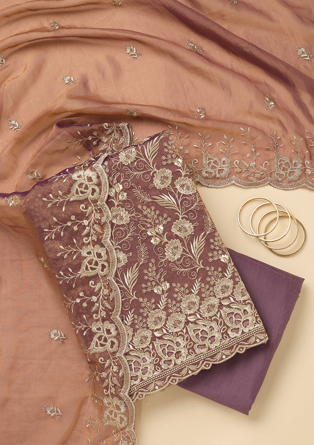 Lavender Zariwork (Gold) Tissue Unstitched Salwar Suit