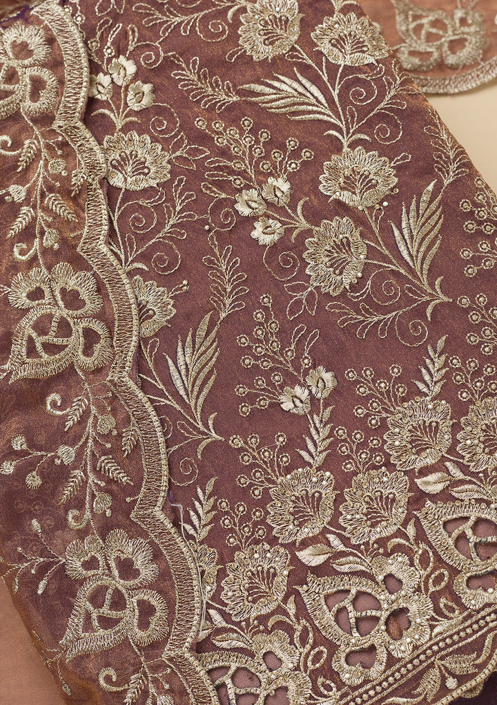 Lavender Zariwork (Gold) Tissue Unstitched Salwar Suit