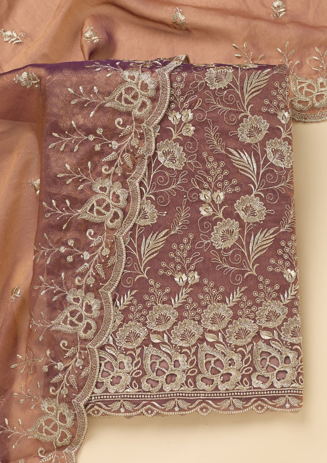 Lavender Zariwork (Gold) Tissue Unstitched Salwar Suit