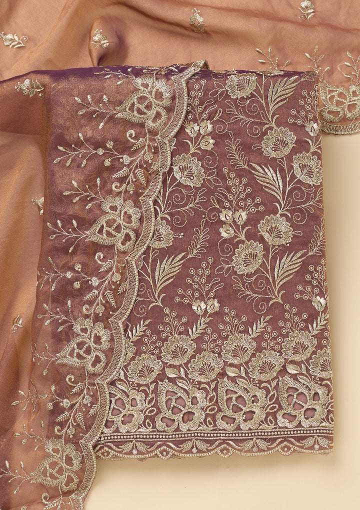 Lavender Zariwork (Gold) Tissue Unstitched Salwar Suit