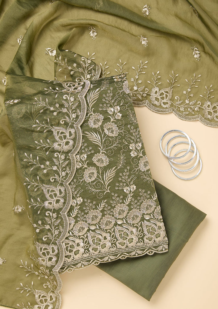 Mehendi Green Zariwork (Gold) Tissue Unstitched Salwar Suit
