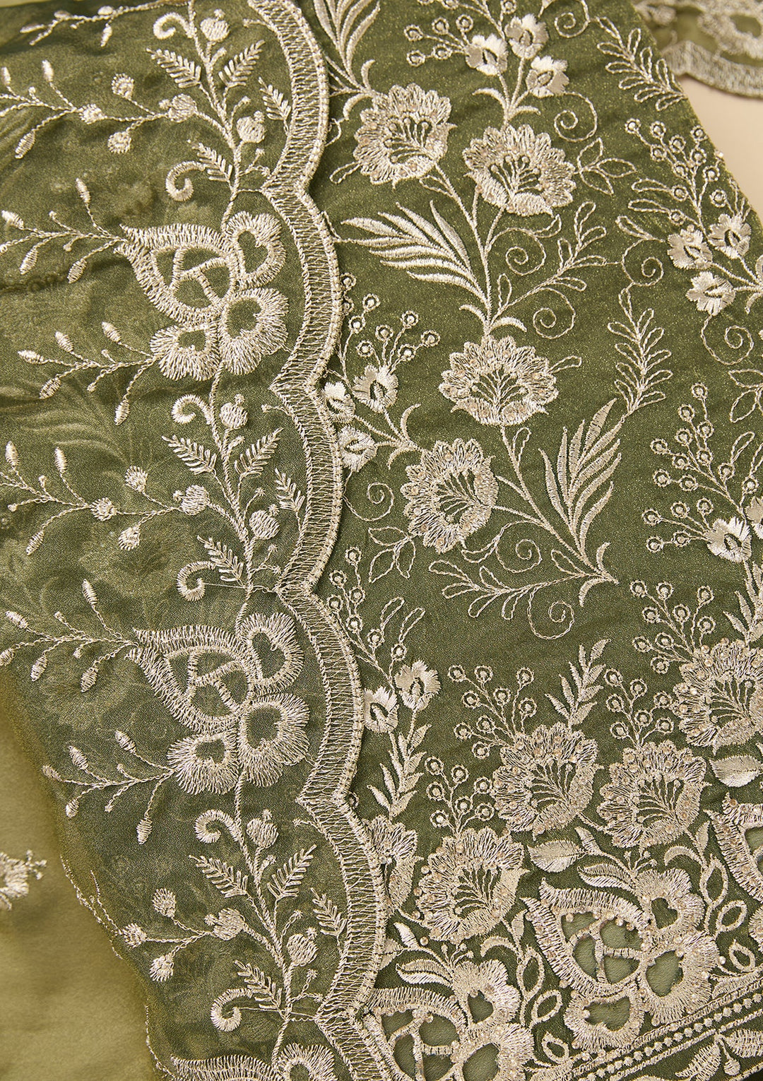 Mehendi Green Zariwork (Gold) Tissue Unstitched Salwar Suit