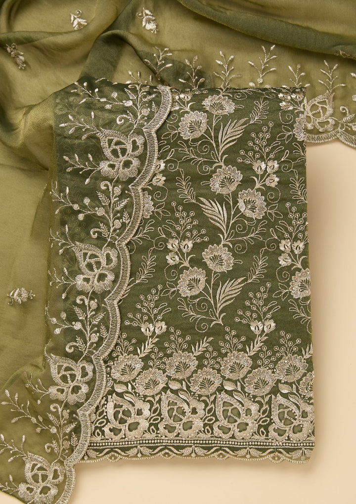 Mehendi Green Zariwork (Gold) Tissue Unstitched Salwar Suit