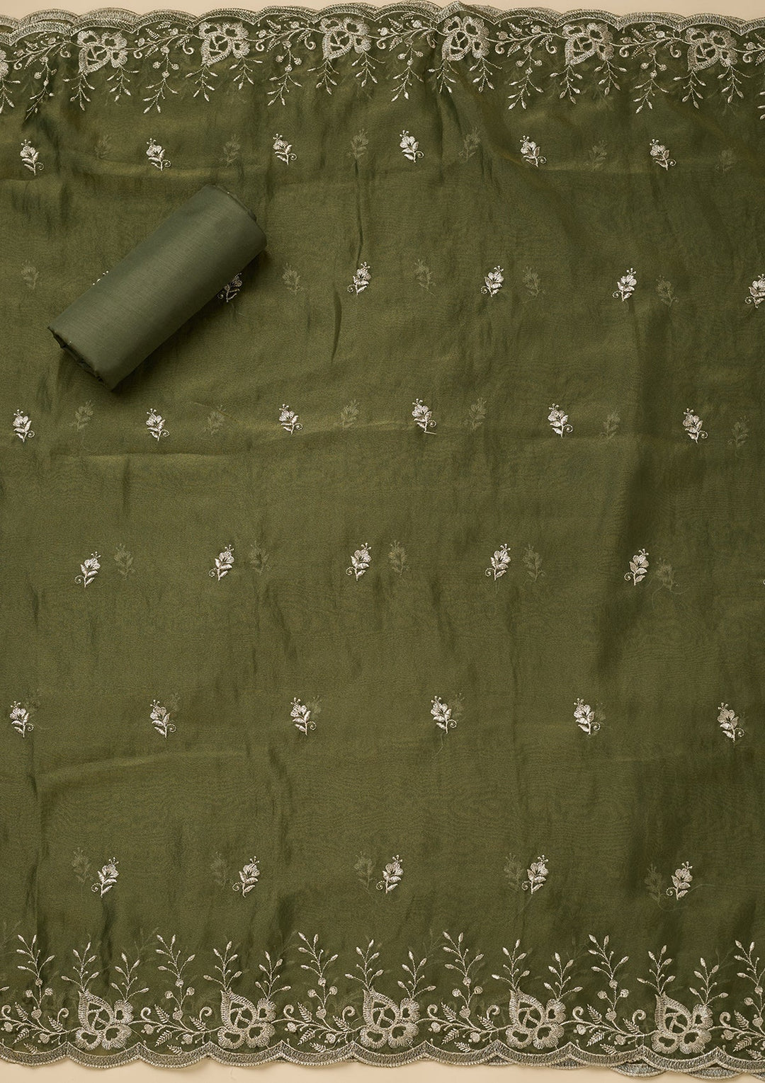 Mehendi Green Zariwork (Gold) Tissue Unstitched Salwar Suit