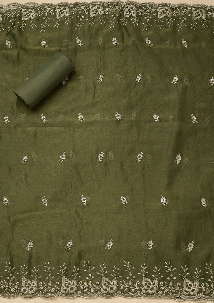 Mehendi Green Zariwork (Gold) Tissue Unstitched Salwar Suit