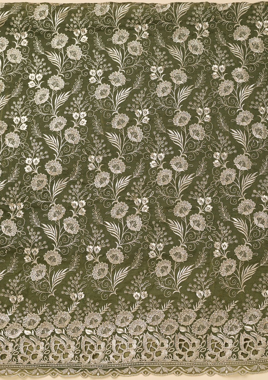 Mehendi Green Zariwork (Gold) Tissue Unstitched Salwar Suit